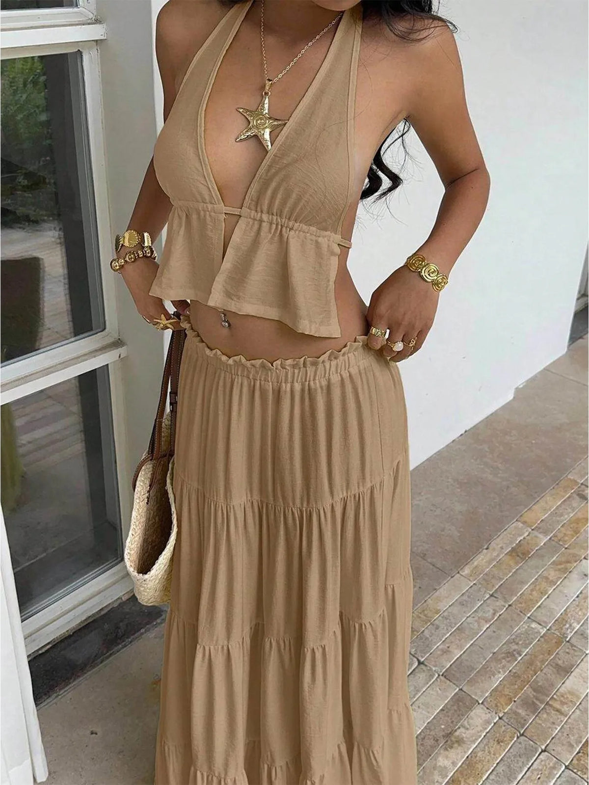 Ursula Cutout Backless Cropped Two Piece Sets