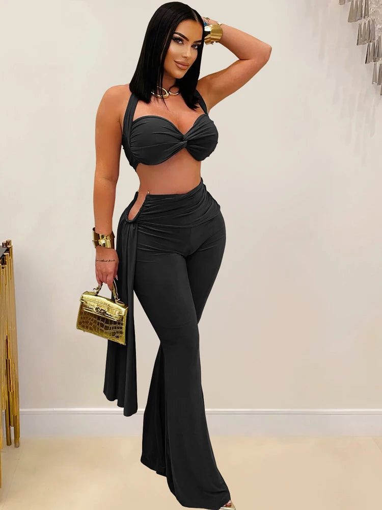 Alicia Chic Twist Long Straps Wide Legs Two Piece Sets