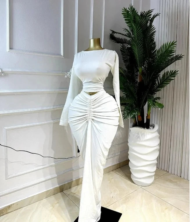 Sexy Fashion Ruched Crop  and Long S.kirts Suit Street Sexy Set