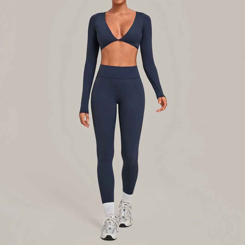 Diana Deep-V Workout Long Sleeved Two Piece Sets