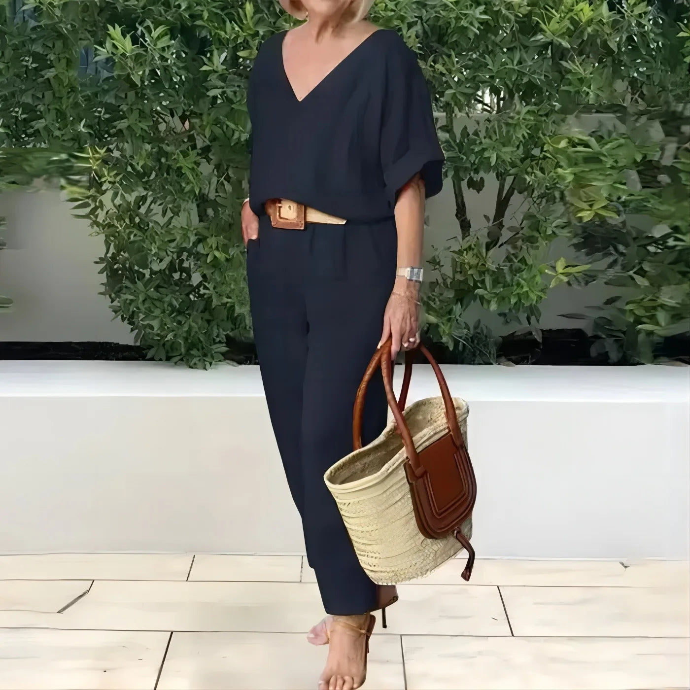 Massena Casual Multi-Color V-Neck Loose Cotton And Linen Matching Sets