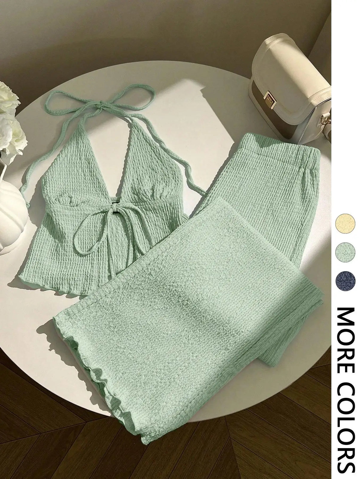 Rita Textured Neckline Deep V-Neck Two Piece Sets