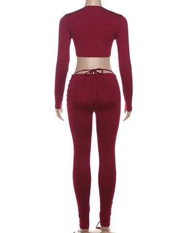 Mahopac Crop Shirring Irregular Hem Skinny Tracksuit Set