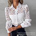Lansdale Elegant Office White Shirt Long Sleeve Button Turn-down Collar Sexy Hollow Blouse