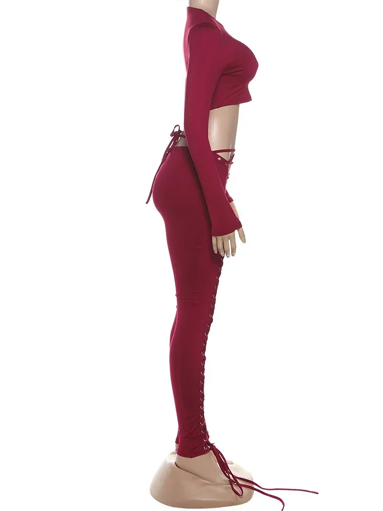 Ceshire Casual Tracksuit Full Fall Crop Shirring Irregular Stretch Streetwear Skinny Set