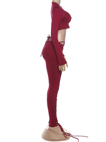 Mahopac Crop Shirring Irregular Hem Skinny Tracksuit Set