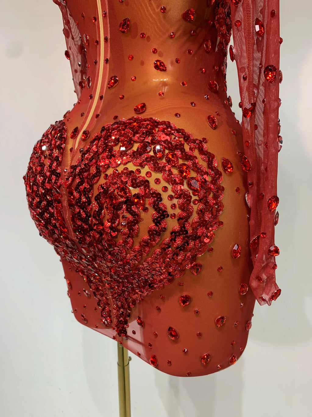 Ithaca High Quality Rhinestone Sequin Sexy See Through Mesh Mini Dress