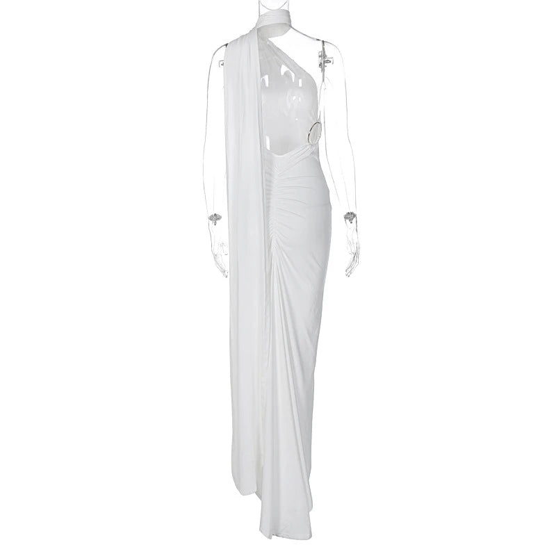 Jefferson One Shoulder Sleeveless Backless Ruched Bodycon Maxi Dress