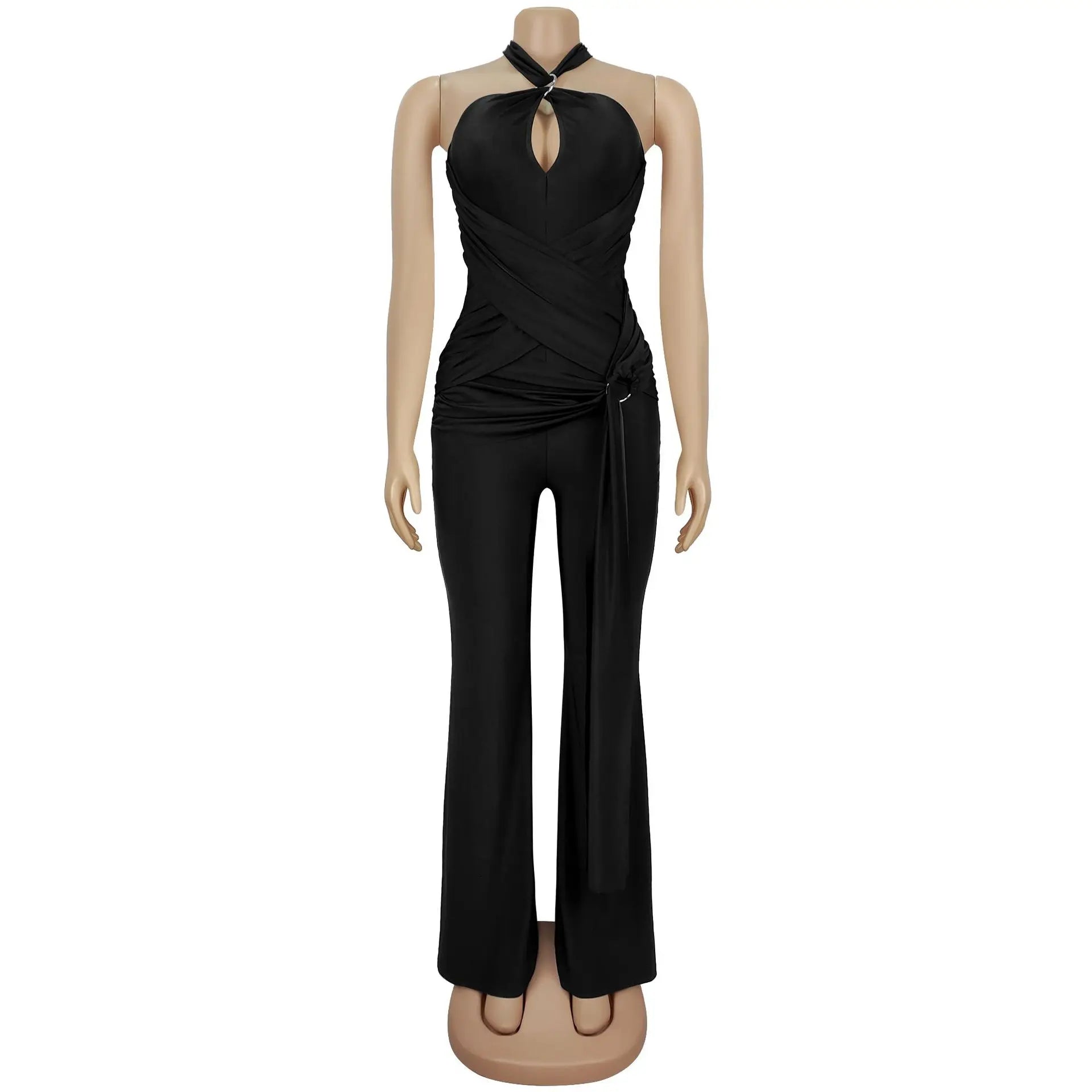 Peterborough Hollow Out Bandage Patchwork Halter Sleeveless Backless Jumpsuit