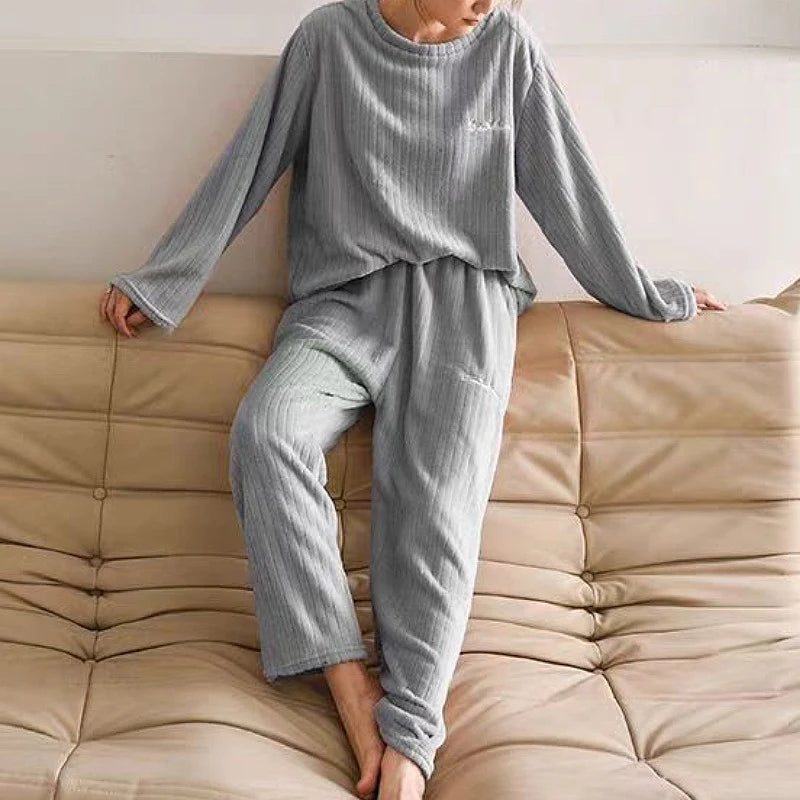 Lia Autumn Winter Plaid O-Neck Pullover Two Piece Sets