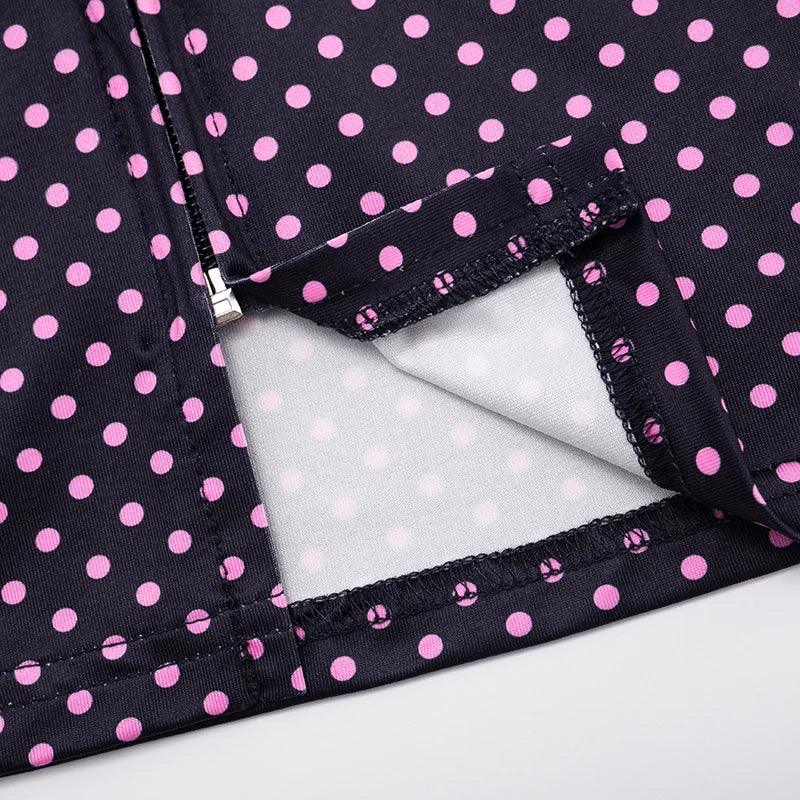 Mattituk Puss Polka Dot Print Women Tracksuit Zip Crop Two Piece Set
