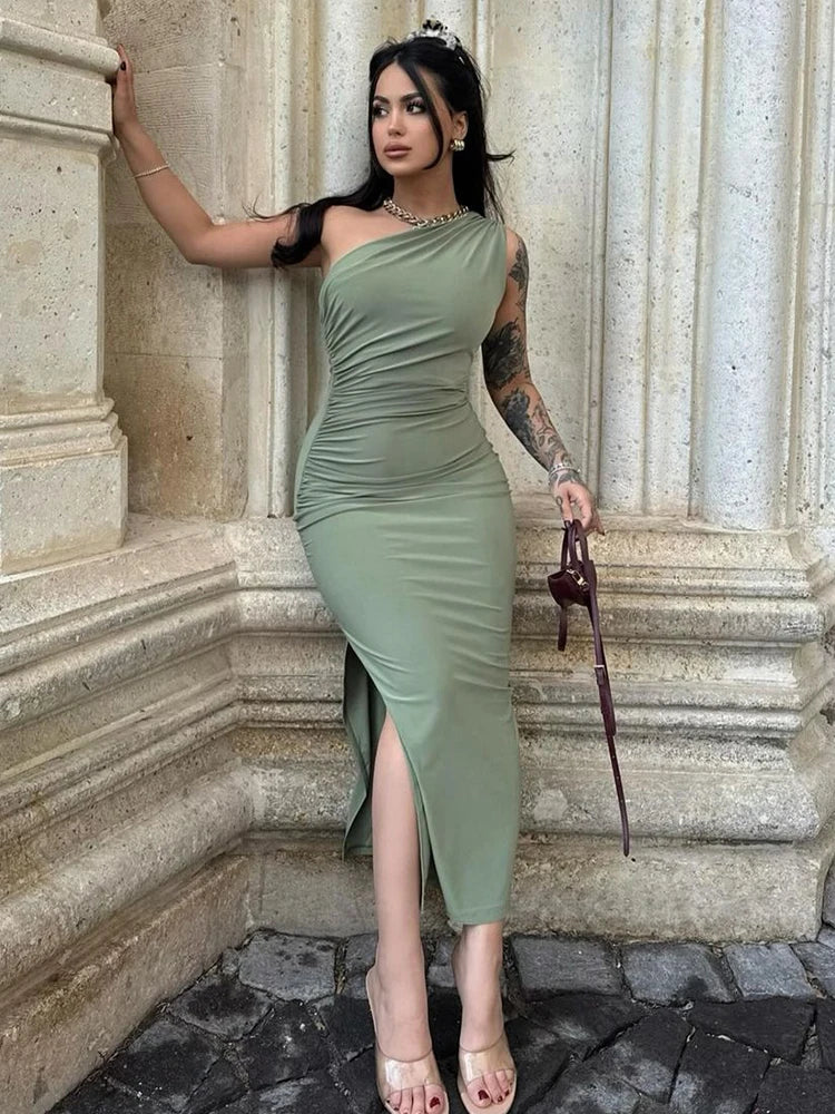 Maxi Sexy Split Black Sleeveless Backless Slim Off Shoulder Club Elegant Party Dresses