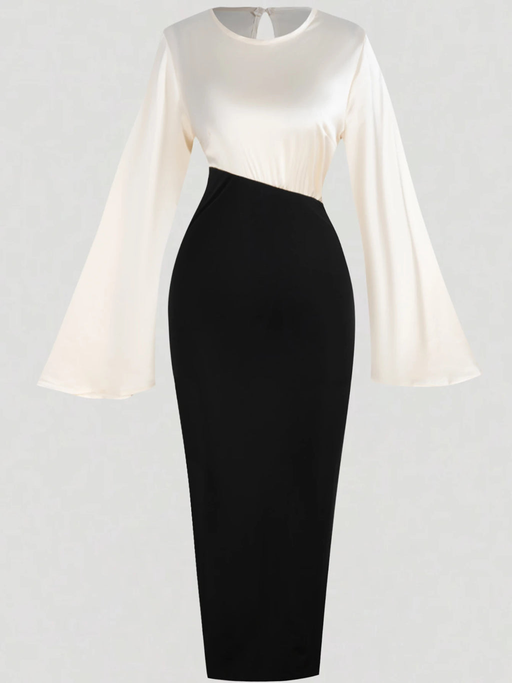 Piscataway Bell Sleeve Color Block Satin Bodycon Casual Elegant Dress