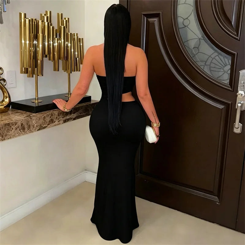 Sexy Strapless Party Cut Out Sheath Slim Club Wear Night Out Bodycon Long Dress