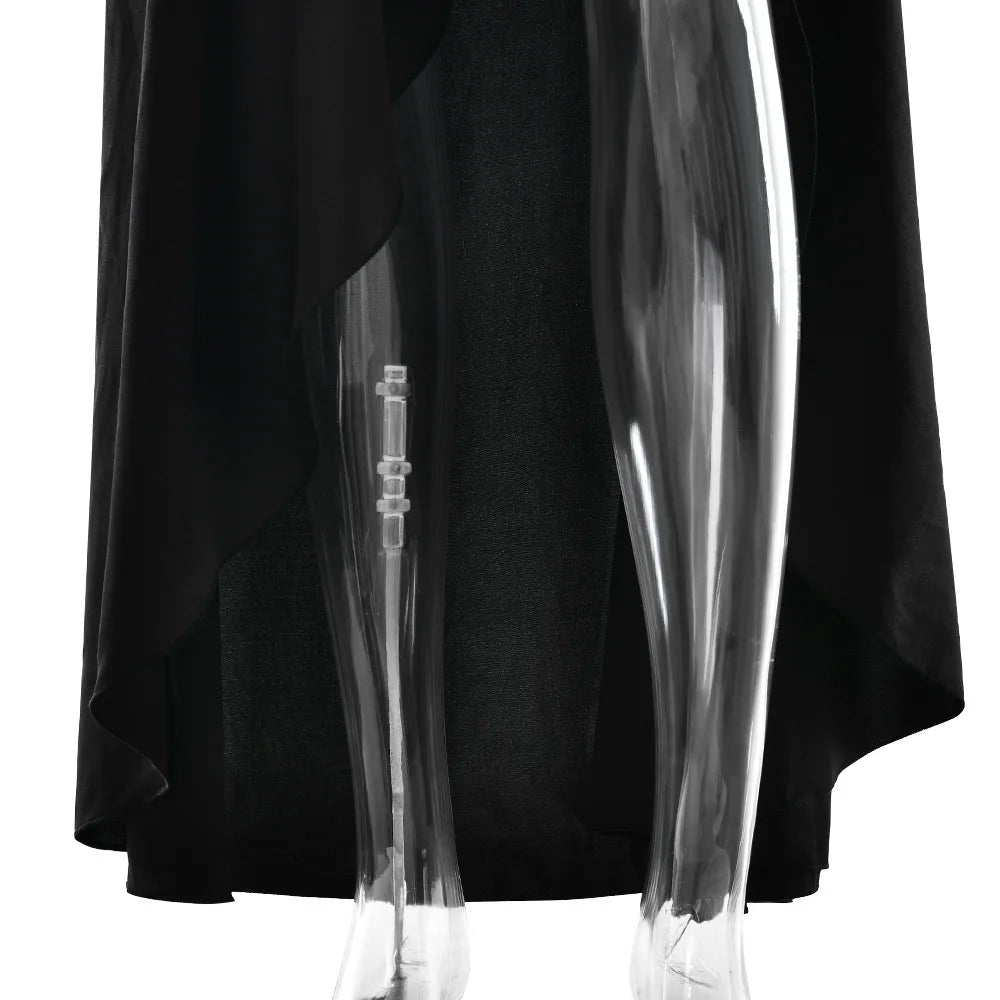 Stony Point Satin Long Dr with High Slit And Lace Trim Charming Dress