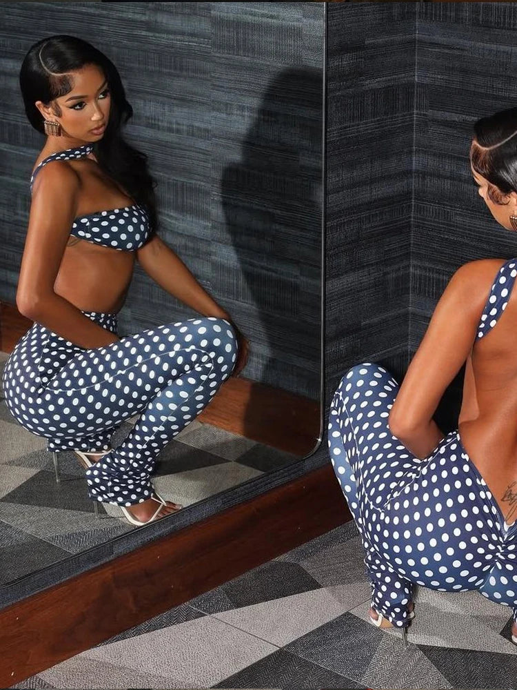 Cromwell Sexy Backless Halter Tank Matching Streetwear Stretch Outfits Set