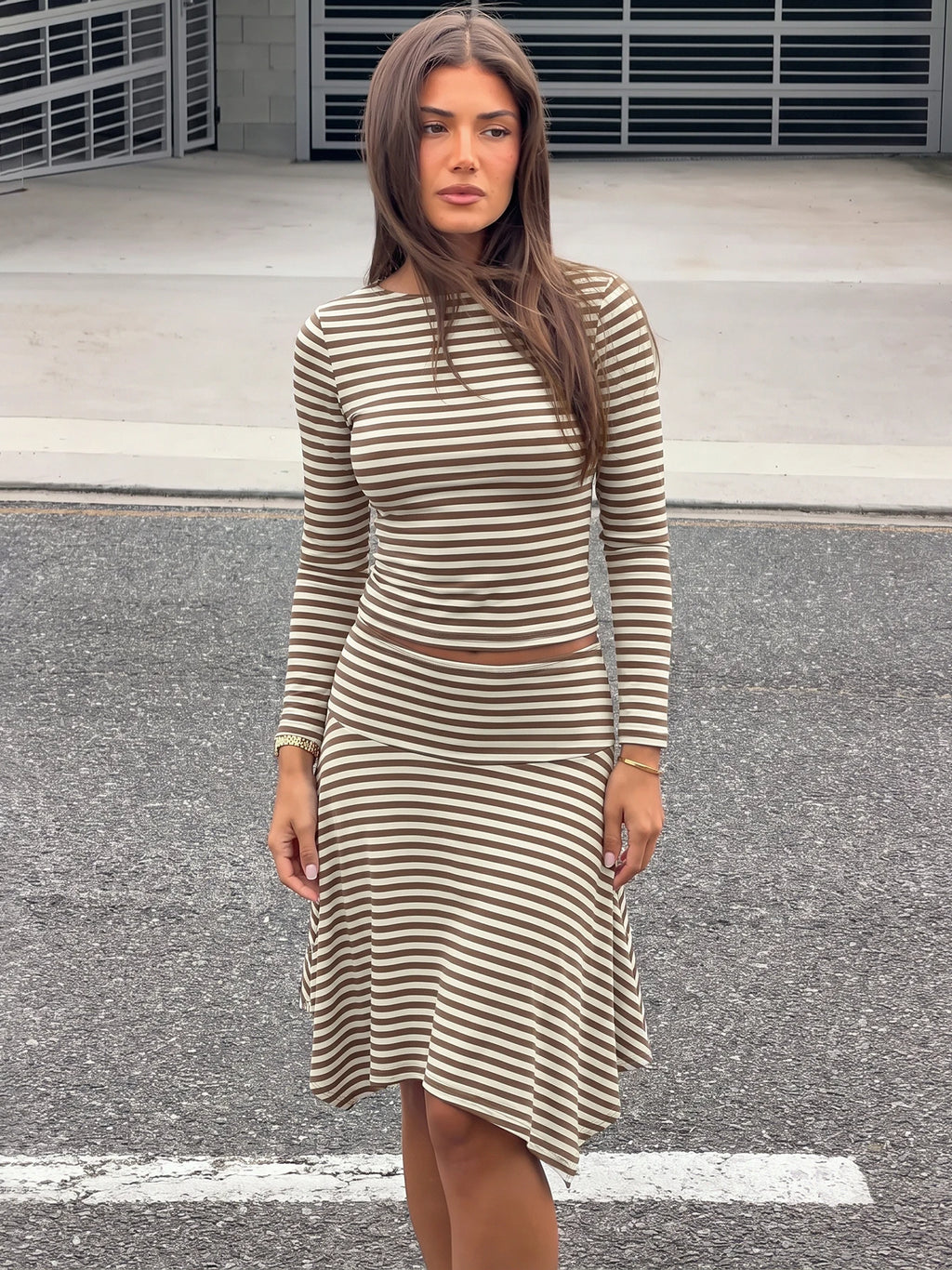 Veronica Hugcitar Fashion Striped Print Two Piece Sets