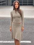Veronica Hugcitar Fashion Striped Print Two Piece Sets