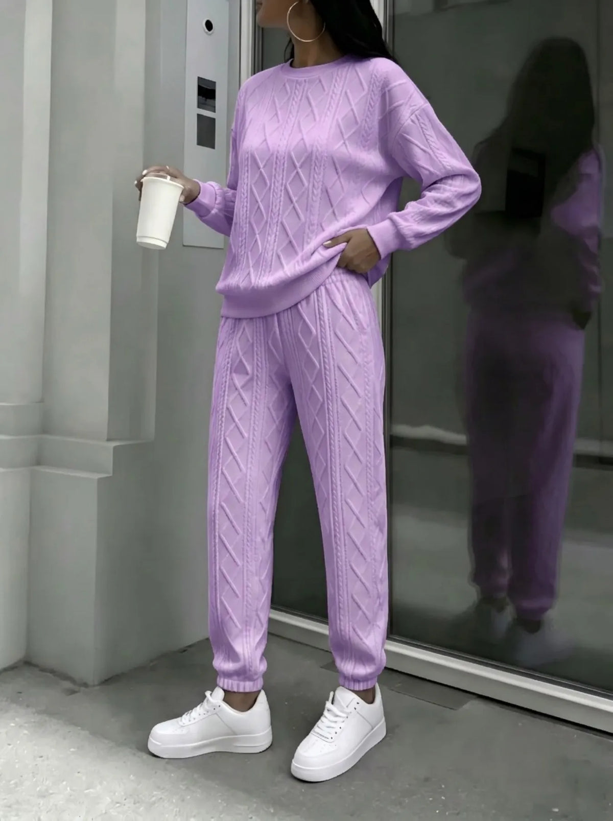 Ela Crewneck Long Sleeve Casual Loose Two Piece Sets