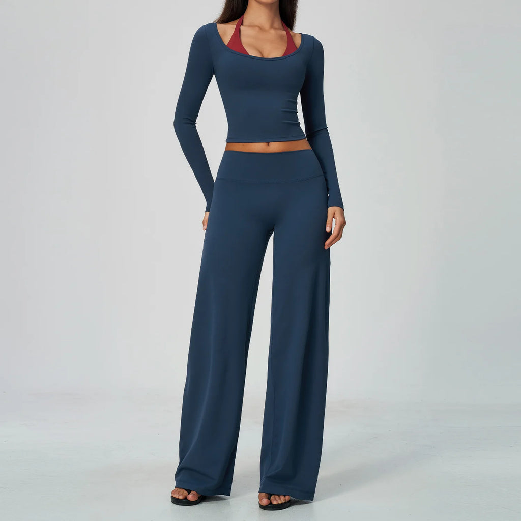 Camila Contrast Color Fitness Suit Tracksuit Two Piece Sets