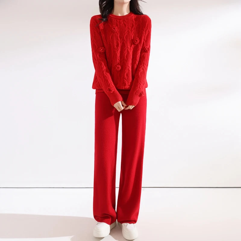 Mila Crochet Thick Knitted Straight Two-Piece Sets