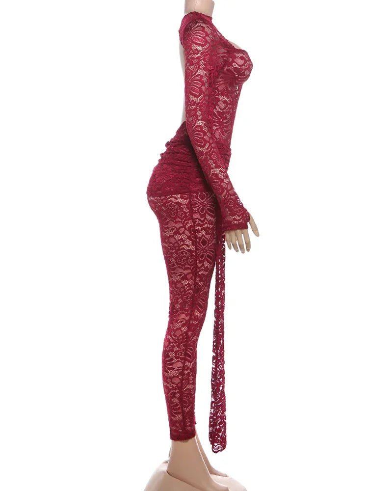 Crown Heights Puss Jacquard Hipster Coquette Backless Flanging Ribbon Jumpsuit