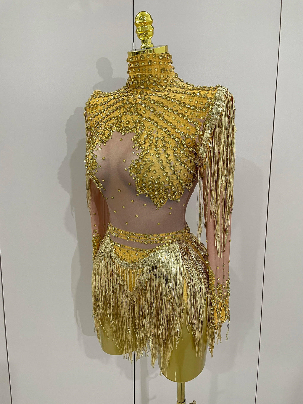 Chambersburg Sparkly Rhinestone Sequin Tassel Stretch Jumpsuit