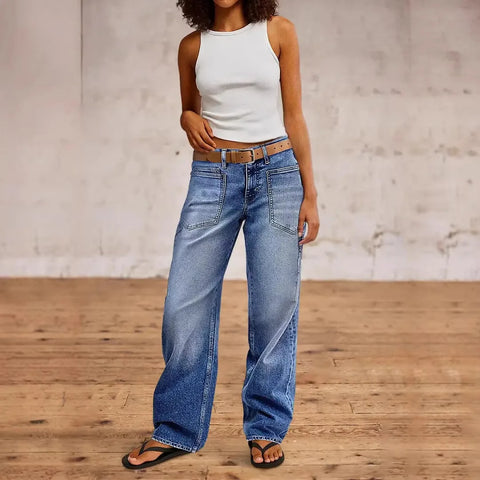Jeans Denim Pant Women Vintage Wide Leg Long Pants Casual Loose High Waist Straight