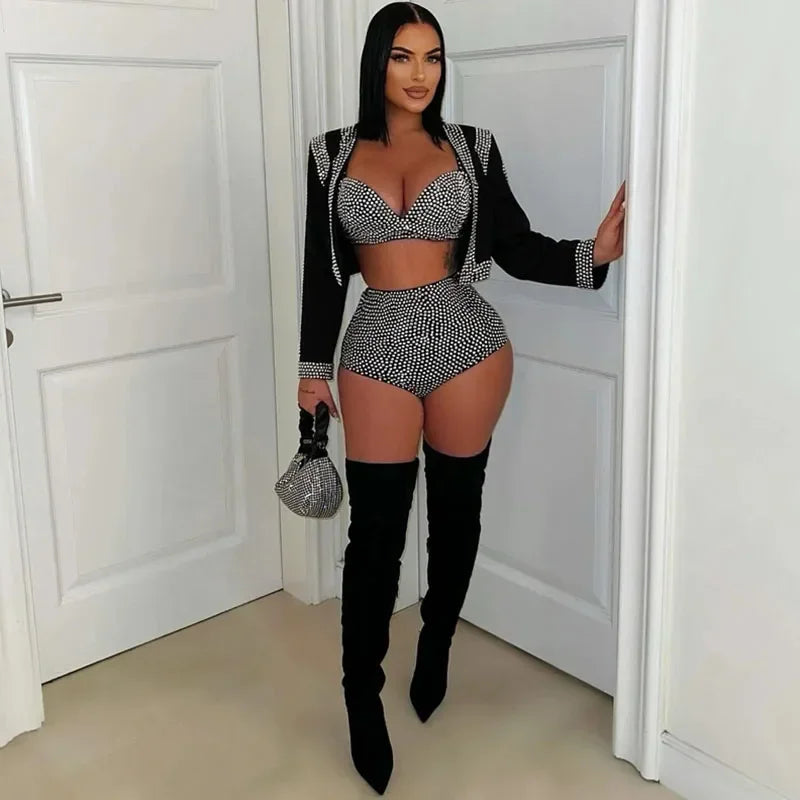 Rammy Sparkly Diamonds Woman Outfits Two Piece Sets
