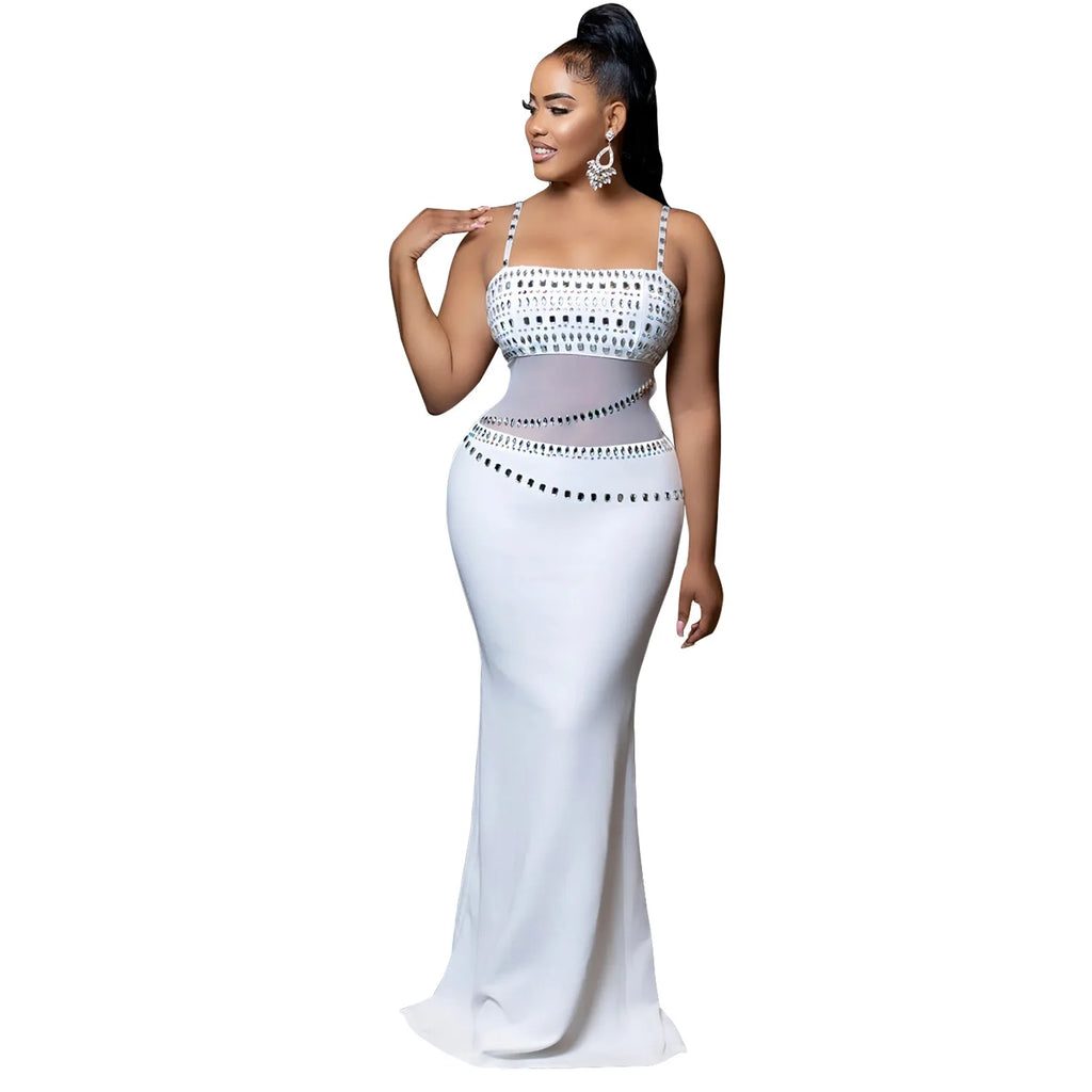 Stamford Diamond Mesh Sexy Transparent Lace Party Elegant Maxi Dress
