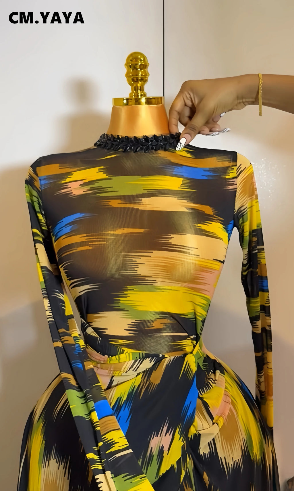 Hollow Out O-neck Long Sleeve Bodycon Maxi Long Dress