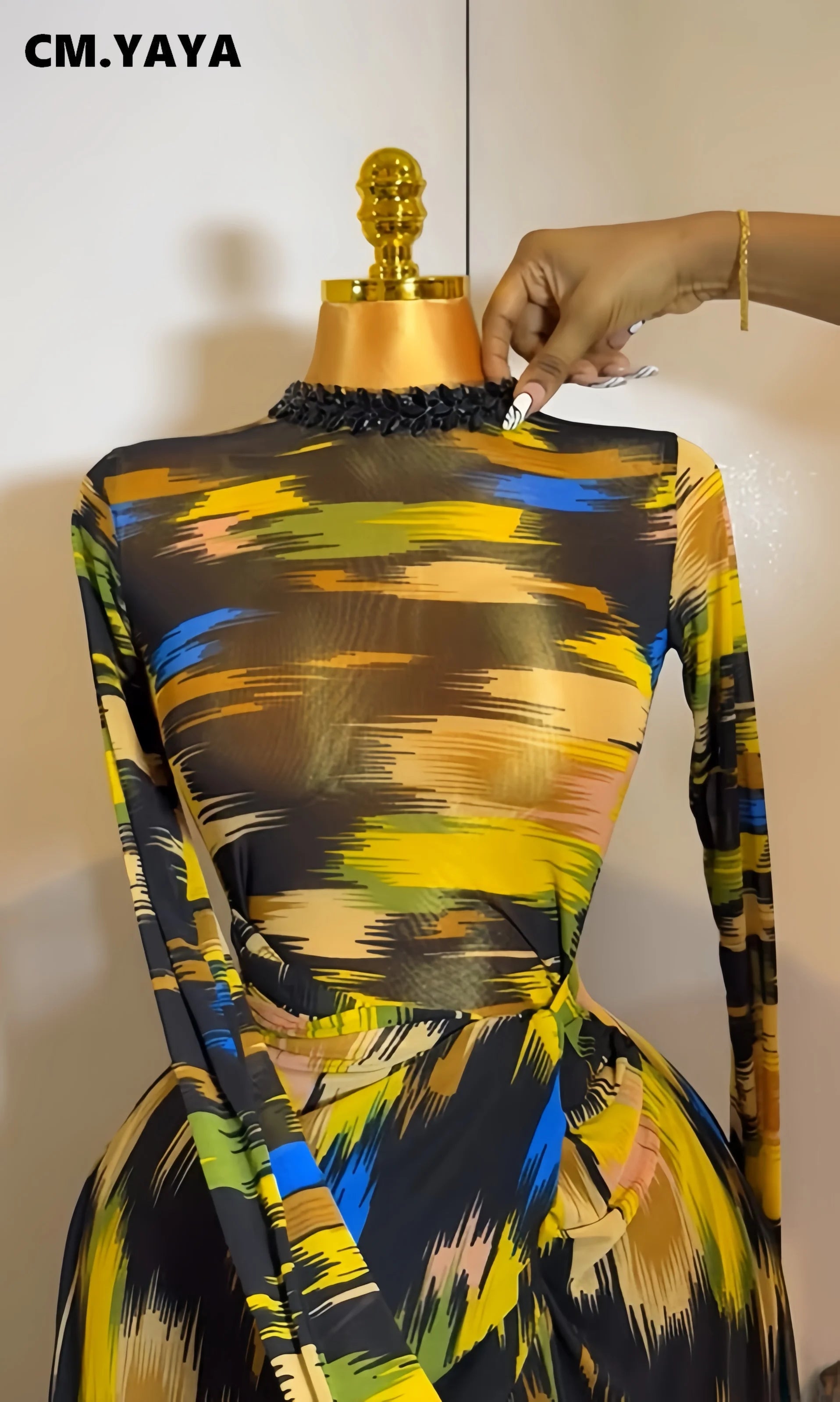 Hollow Out O-neck Long Sleeve Bodycon Maxi Long Dress