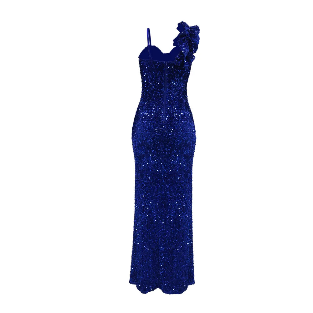 Bayone Sexy Sequins Solid Sexy Slim Fit Evening High Waist Elegant Lady Sleeveless Split Dress