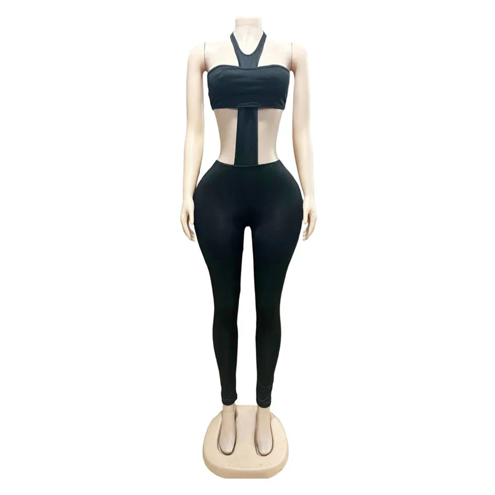 Hammonton Club Wear Halter Cross Crop Suits Baddie Outfits Two Piece Set