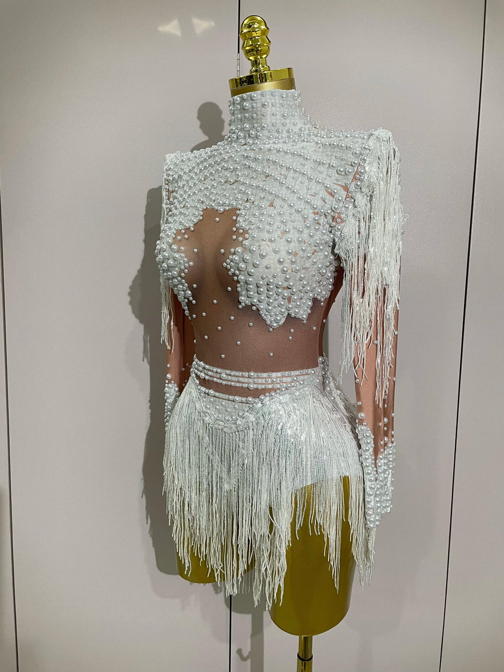 Chambersburg Sparkly Rhinestone Sequin Tassel Stretch Jumpsuit