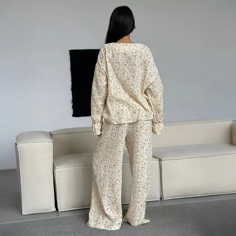 Helen Cute V Neck Long Sleeve Two Piece Sets
