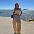 Hilda Floral Print Lace Up Wide Leg Two Piece Sets