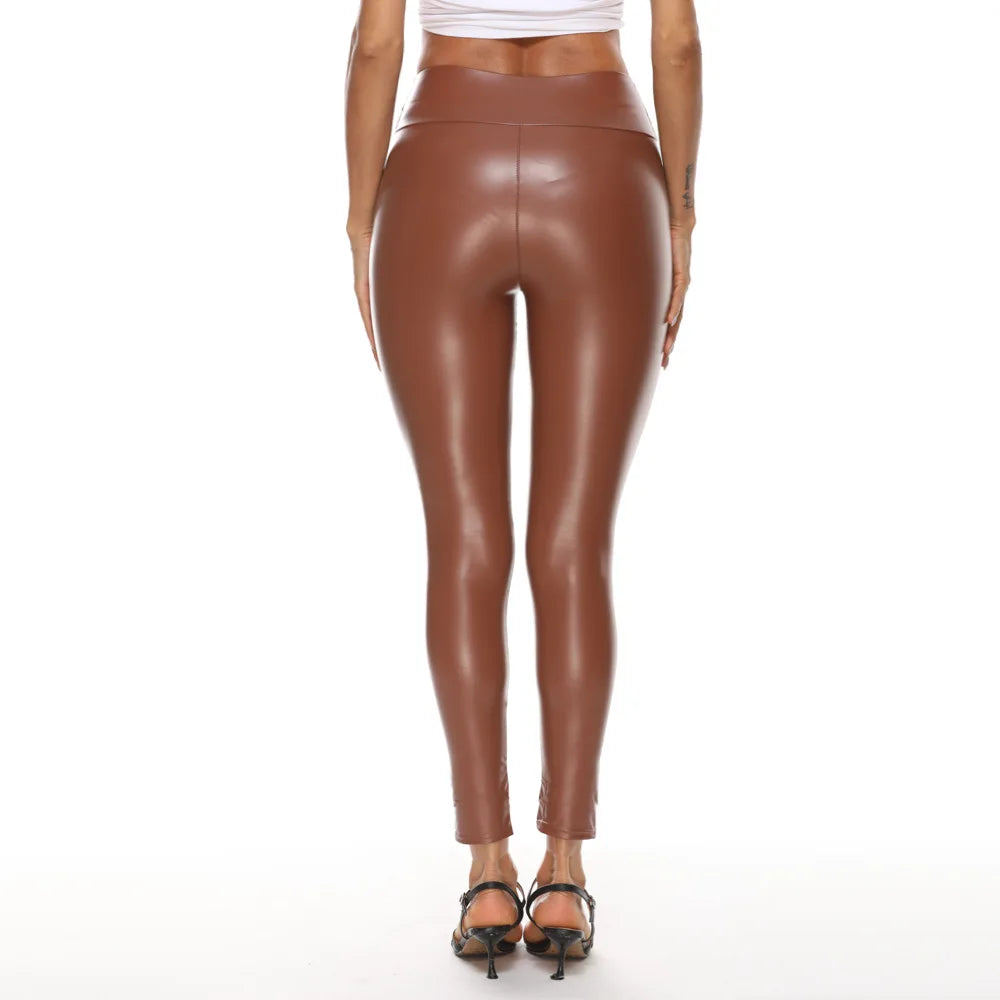 Maine Leggings Leather Large Multi Color High Waist Four Elastic Hip Lifting Pants