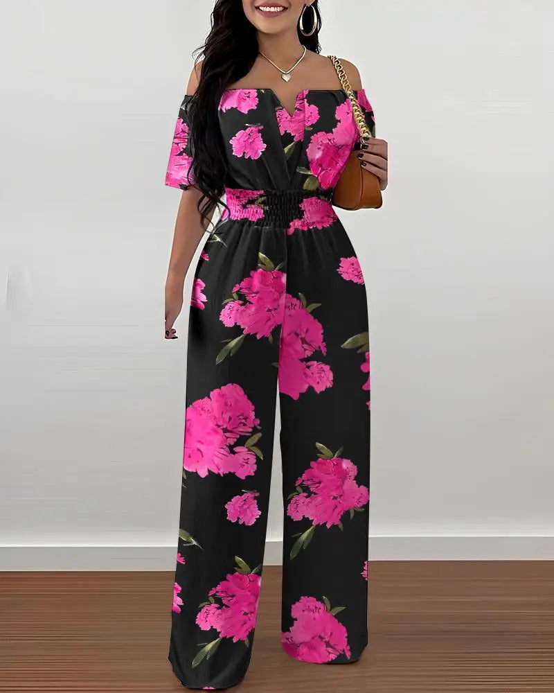 Jumpsuits for Women Summer Fashion Off Shoulder Casual Sleeve Wide Leg&nbsp; Sexy Slim Ladies