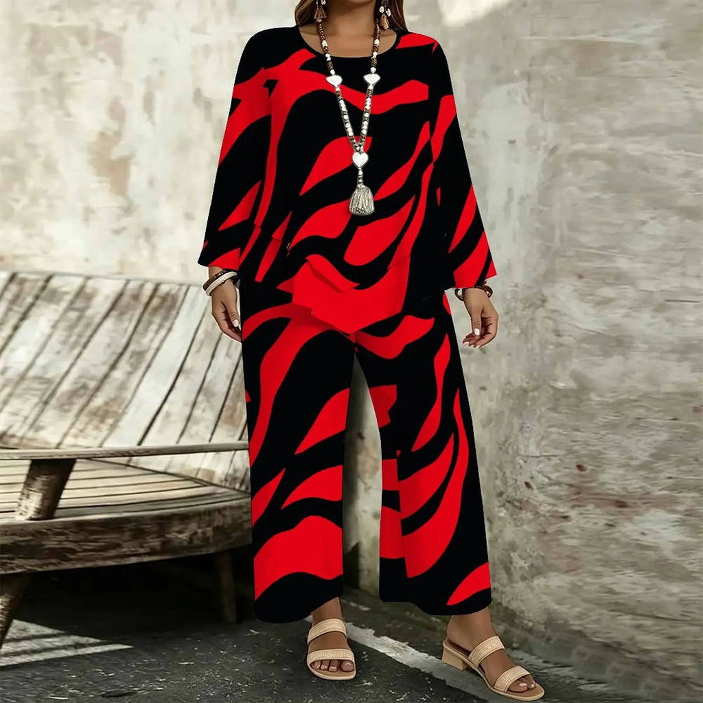 Pamela Plus Size Vintage Print Two Piece Sets