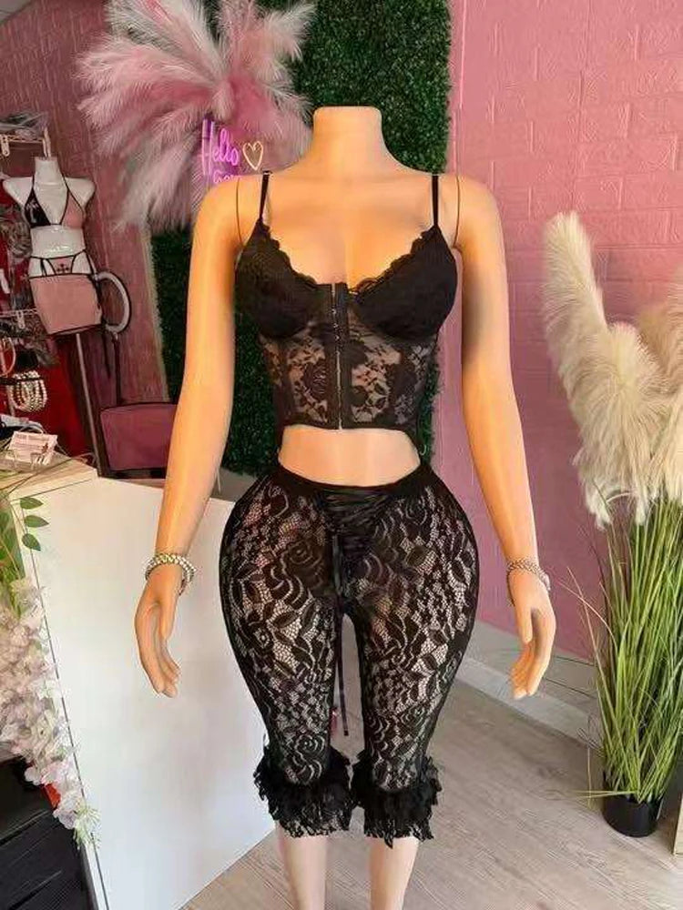 Tereza Women's Sexy Lace Mesh Two-Piece Sets