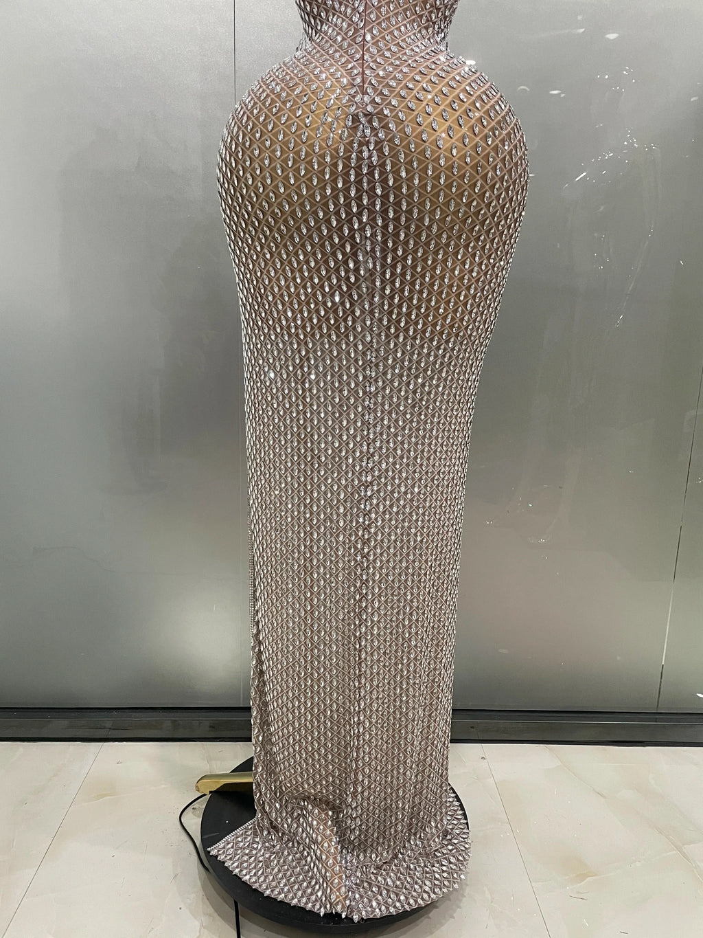 Frederick Full Rhinestones Mesh Transparent Long Elegant Dress