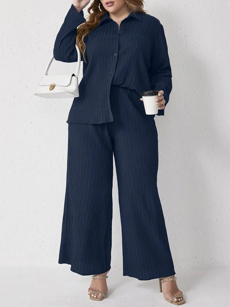 Rosaura Long Sleeve Loose Plus Size Two Piece Sets