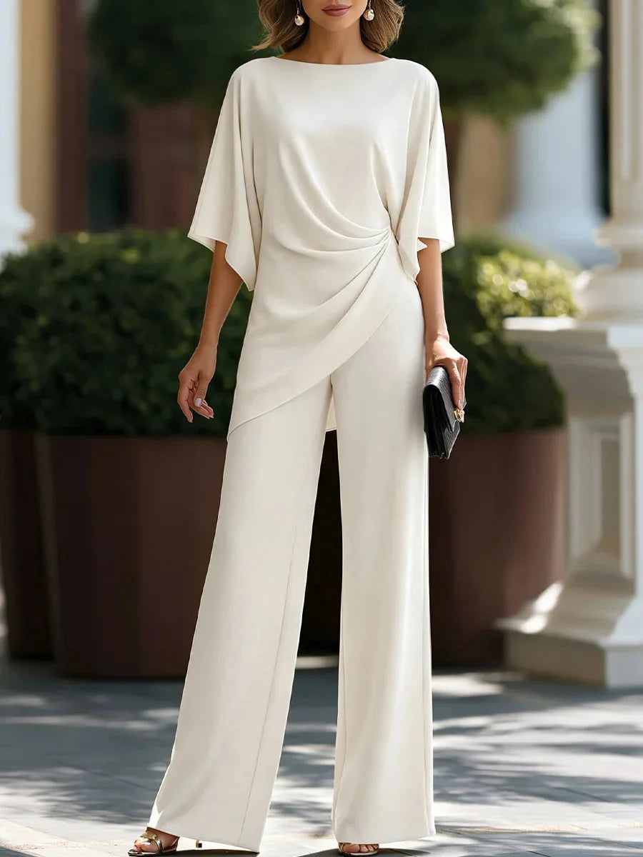 Fernanda Neck Cape Short Sleeve Two Piece Sets