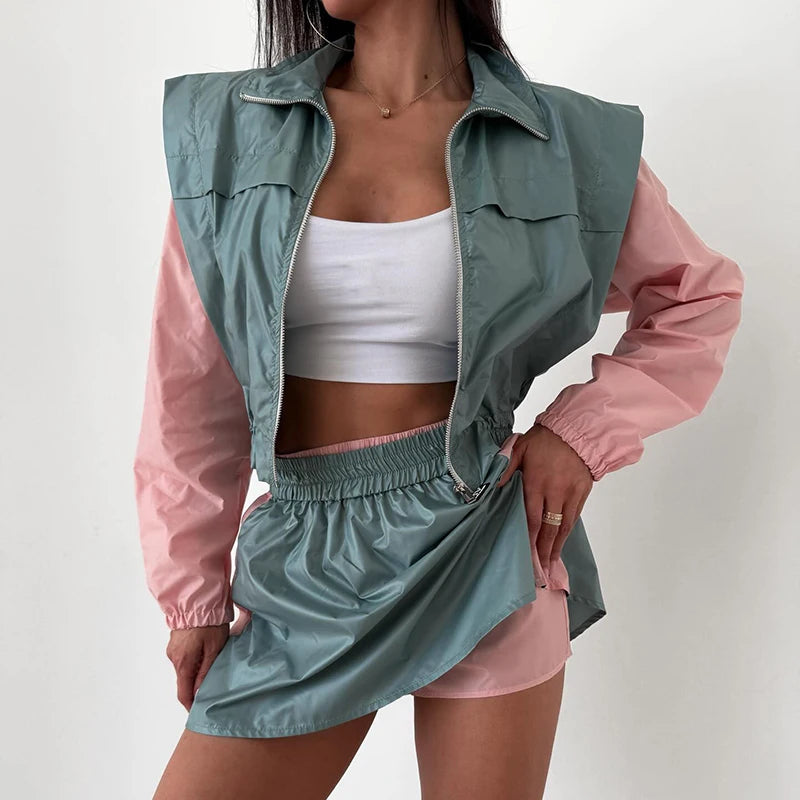 Karla Casual Suit Patchwork Contrast Color Two Piece Sets