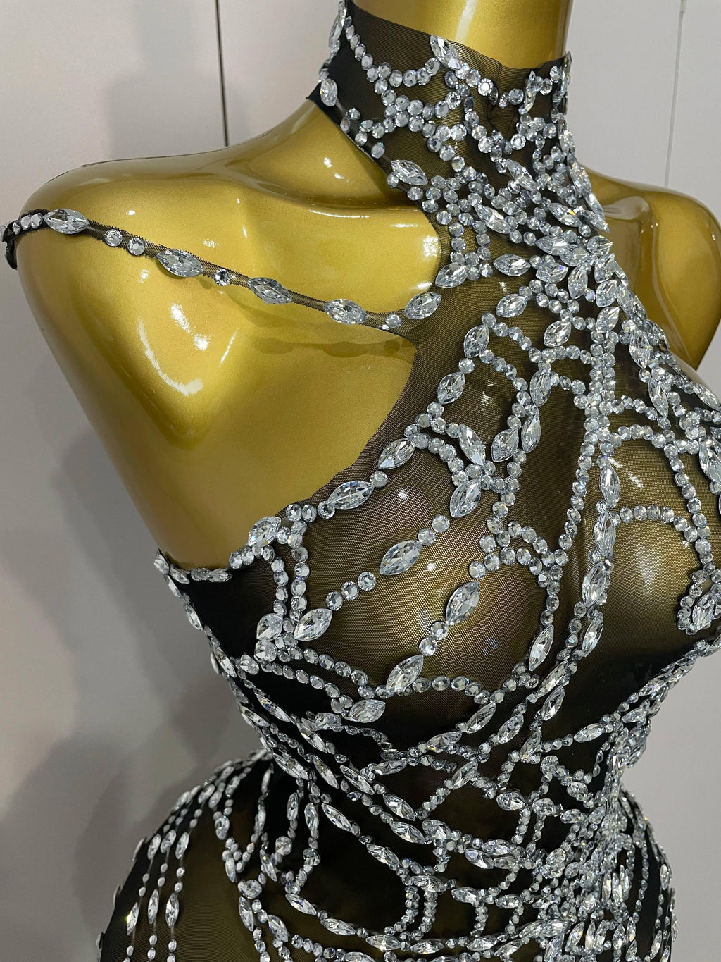 Hamburg Sparkly Diamonds Sexy Mesh Nightclub Clothing Drag Queen Jumpsuit
