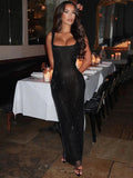 Bellport Sequins Backless Gown Sparkle Square Collar Sleeveless Bodycon Long Dress