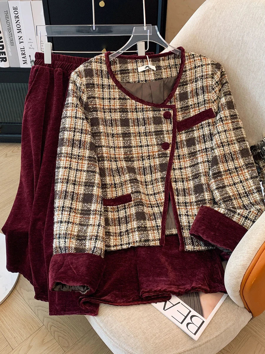 Sakura Plus Size Loose Small Fragrant Two-Piece Sets