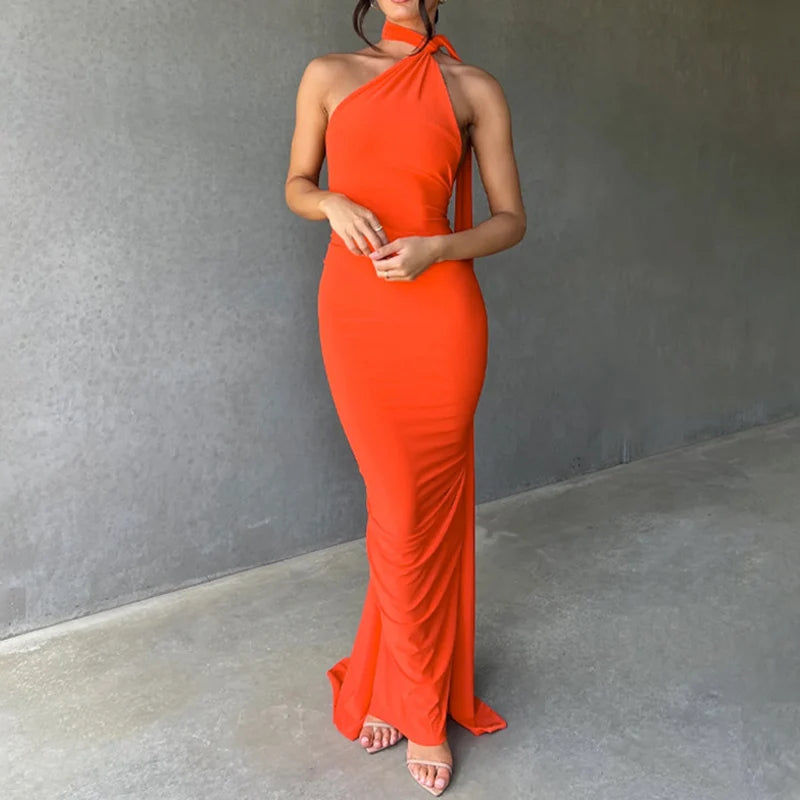 Jefferson One Shoulder Sleeveless Backless Ruched Bodycon Maxi Dress