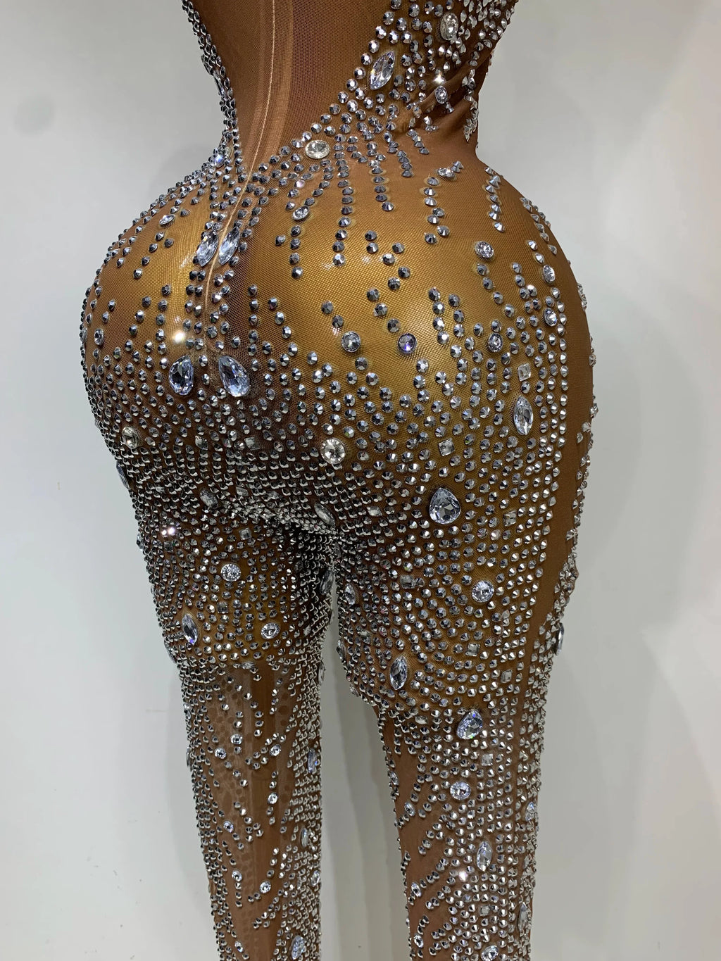 Rochester Hills Rhinestones Jumpsuit Mesh See Through Performance Dance Jumpsuit
